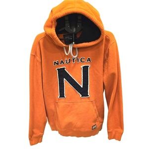 Y2K VTG Nautica N Logo Hoodie Mens‎ Orange Pullover Sweatshirt Thick Material XL